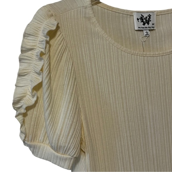 Who Wear What When Where Cream Shirt Puff Sleeve Large Ribbed Textured Coquette - Picture 3 of 11